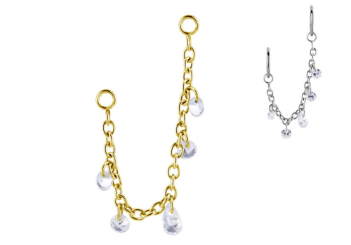 Цепочка-подвеска для пирсинга сталь 5K Crystal Gold